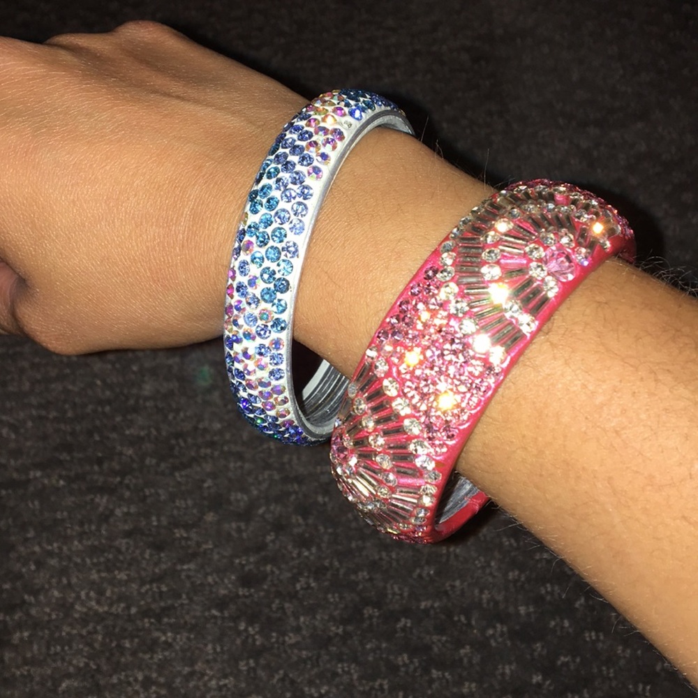 Pink & Blue Rhinestone Enamel Bangles
